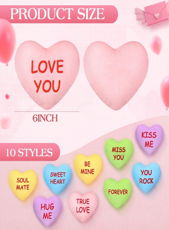 Hanaive 10 Pcs Valentine‘s Day Hearts Plush Stuffed Toys Candy Plush Conversation Hearts Decor 6 Inch Valentines Small Pillows Fabric Throw Cushion Toys for Wedding Holiday Party Favors (Romantic) - Image 2